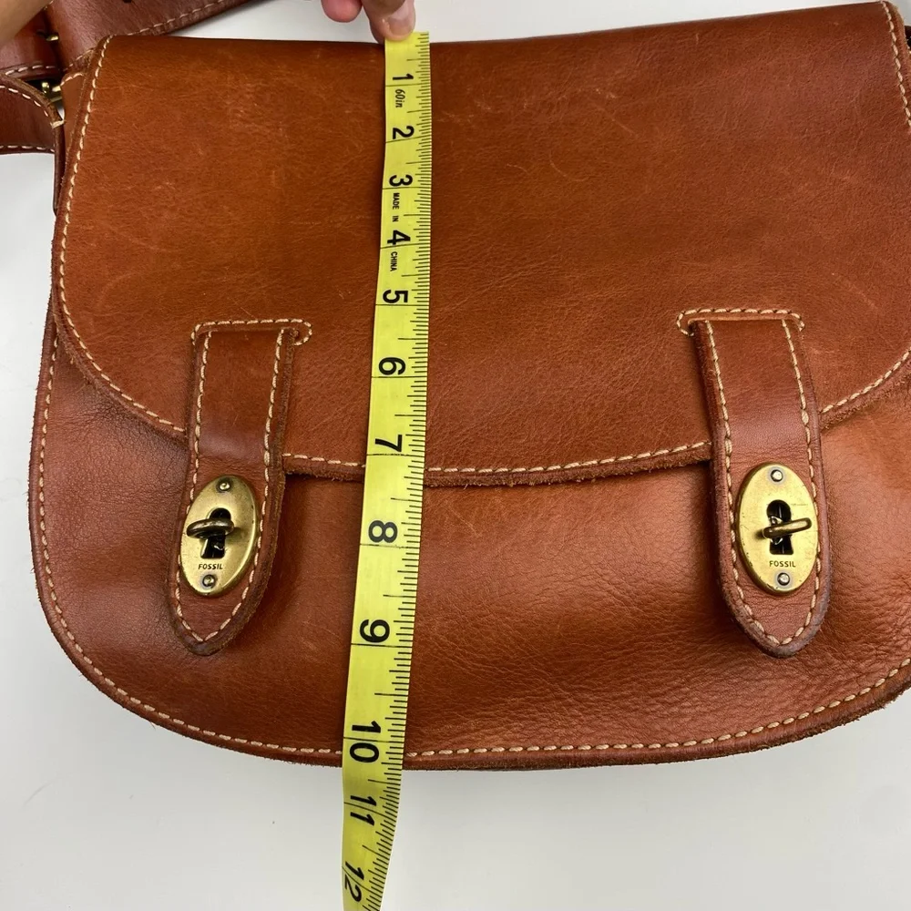 Fossil Bag Austin Large Flap Crossbody Shoulder Brown All Leather Messenger Bag